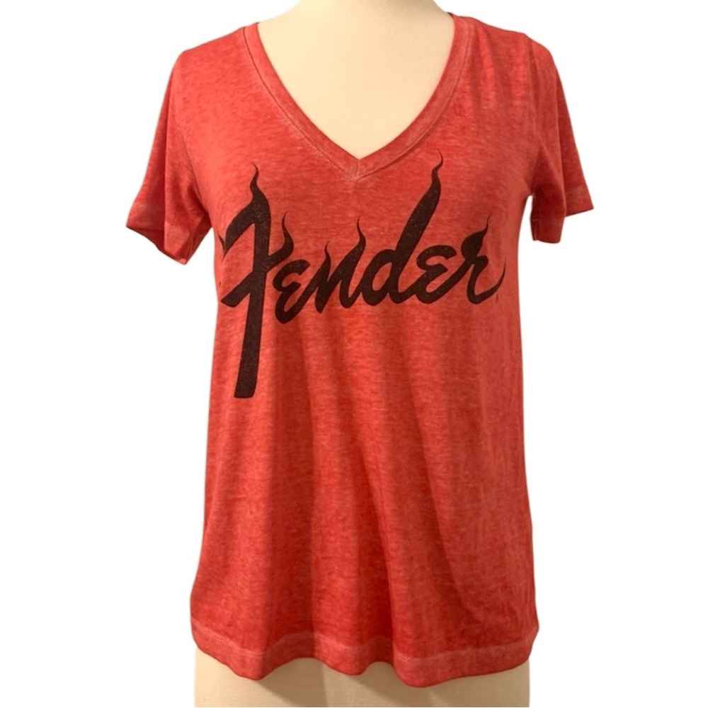 Lucky Brand Fender Red Short‎ Sleeve Graphic Tee V Neck Extra Small